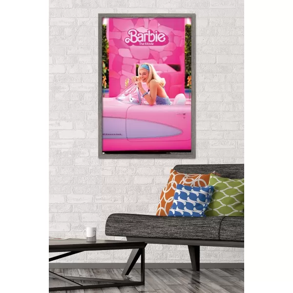 Trends International Mattel Barbie The Movie  Barbie Car Wall Poster 22375 x 34 Unframed Version2237 x 3400 Barnwood Framed Version