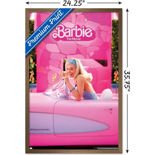 Trends International Mattel Barbie The Movie  Barbie Car Wall Poster 22375 x 34 Unframed Version2237 x 3400 Bronze Framed Version