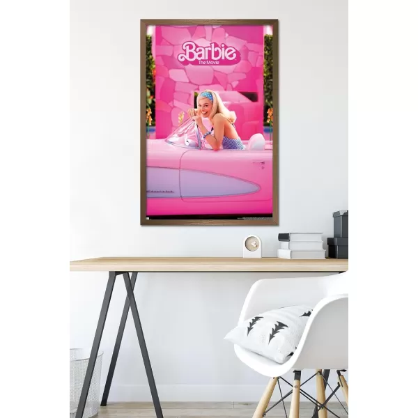 Trends International Mattel Barbie The Movie  Barbie Car Wall Poster 22375 x 34 Unframed Version2237 x 3400 Bronze Framed Version