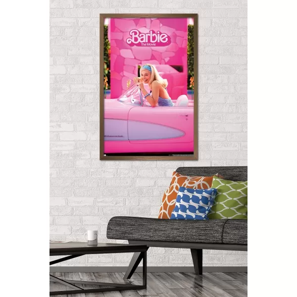 Trends International Mattel Barbie The Movie  Barbie Car Wall Poster 22375 x 34 Unframed Version2237 x 3400 Bronze Framed Version