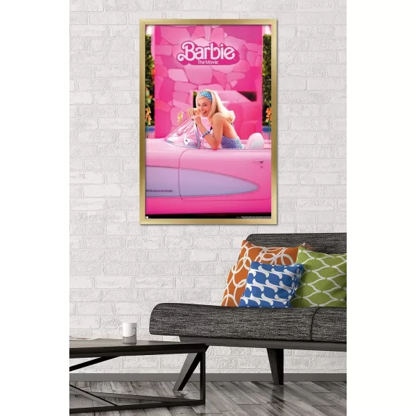 Trends International Mattel Barbie The Movie  Barbie Car Wall Poster 22375 x 34 Unframed Version2237 x 3400 Gold Framed Version