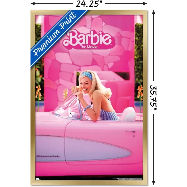 Trends International Mattel Barbie The Movie  Barbie Car Wall Poster 22375 x 34 Unframed Version2237 x 3400 Gold Framed Version