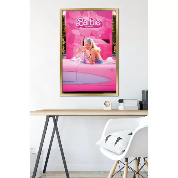 Trends International Mattel Barbie The Movie  Barbie Car Wall Poster 22375 x 34 Unframed Version2237 x 3400 Gold Framed Version