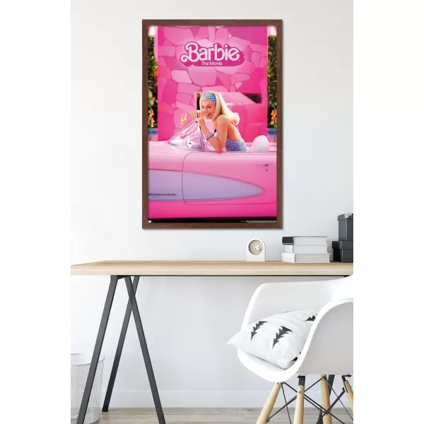 Trends International Mattel Barbie The Movie  Barbie Car Wall Poster 22375 x 34 Unframed Version2237 x 3400 Mahogany Framed Version