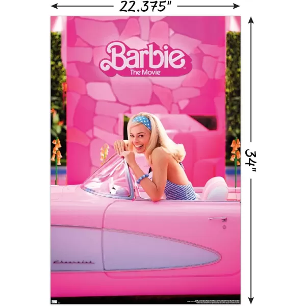 Trends International Mattel Barbie The Movie  Barbie Car Wall Poster 22375 x 34 Unframed Version2237 x 3400 Poster amp Clip Bundle