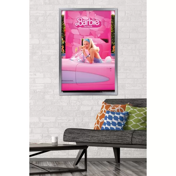 Trends International Mattel Barbie The Movie  Barbie Car Wall Poster 22375 x 34 Unframed Version2237 x 3400 Silver Framed Version