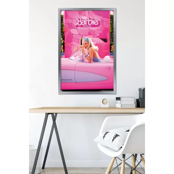 Trends International Mattel Barbie The Movie  Barbie Car Wall Poster 22375 x 34 Unframed Version2237 x 3400 Silver Framed Version