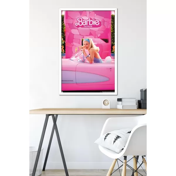 Trends International Mattel Barbie The Movie  Barbie Car Wall Poster 22375 x 34 Unframed Version2237 x 3400 White Framed Version