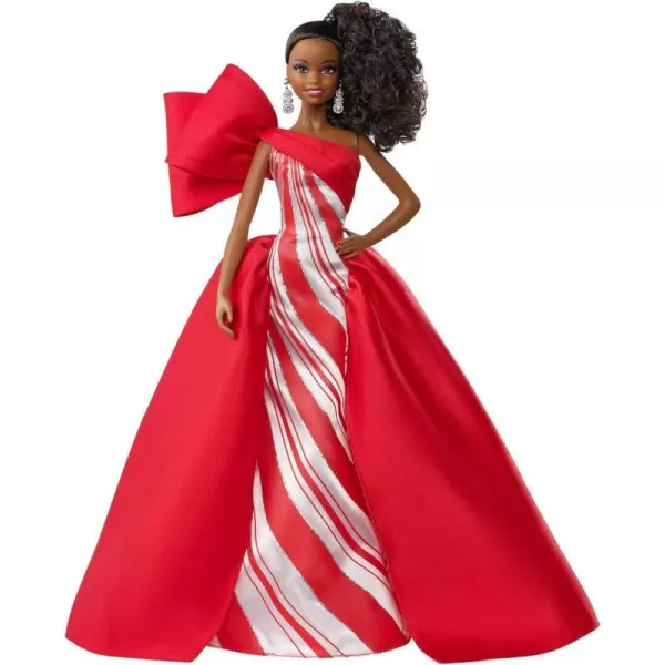 Barbie 2019 Holiday doll 115inch Blonde Wearing Red and White Gown with Doll Stand and Certificate of AuthenticityBrunette Curly Ponytail