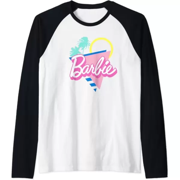 Barbie 90s Retro Logo  Bright Pink Raglan Baseball TeeBlackWhite