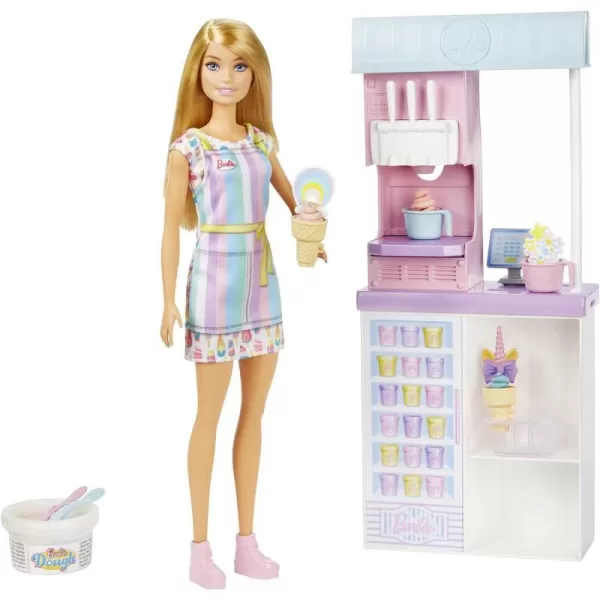 Barbie Careers Doll amp Accessories Ice Cream Shop Playset with Blonde Doll Ice Cream Machine Molds Dough amp MoreBlonde Multi