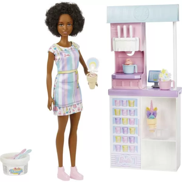 Barbie Careers Doll amp Accessories Ice Cream Shop Playset with Blonde Doll Ice Cream Machine Molds Dough amp MoreBrunette Multicolor