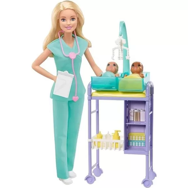 Barbie Careers Doll amp Playset Baby Doctor Theme with Brunette Fashion Doll 2 Baby Dolls Furniture amp AccessoriesBarbie Baby Doctor Doll