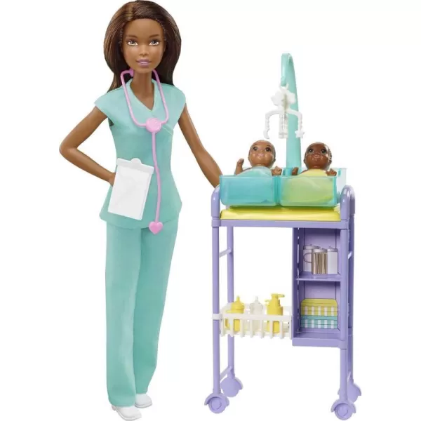 Barbie Careers Doll amp Playset Baby Doctor Theme with Brunette Fashion Doll 2 Baby Dolls Furniture amp AccessoriesBrunette