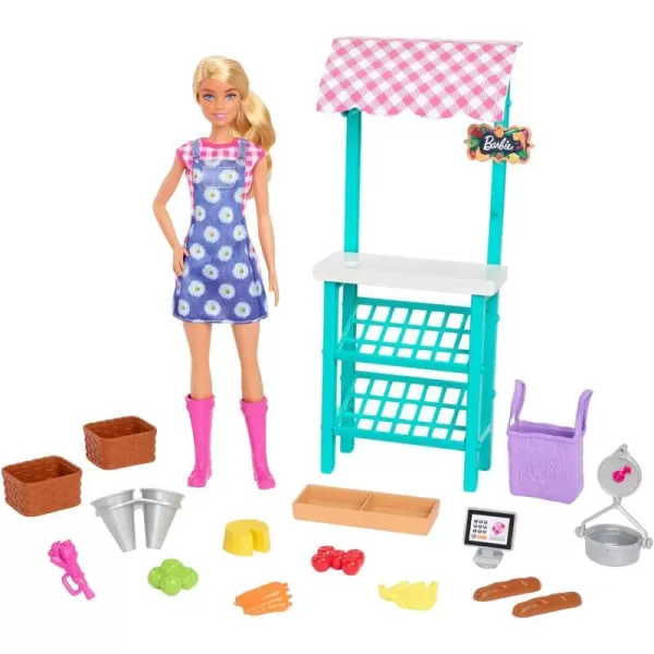 Barbie Careers Doll amp Playset Farmers Market Theme with Brunette Fashion Doll Furniture amp AccessoriesBlonde Multicolor