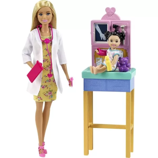 Barbie Careers Doll ampamp Playset Pediatrician Theme with Brunette Fashion Doll 1 Patient Doll Furniture ampamp AccessoriesBlonde