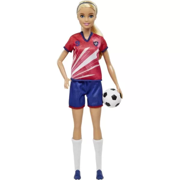 Barbie Careers Fashion Doll ampamp Accessory Soccer Player with Brunette Ponytail 16 Uniform Tall Socks Cleats ampamp Soccer BallMulticolor