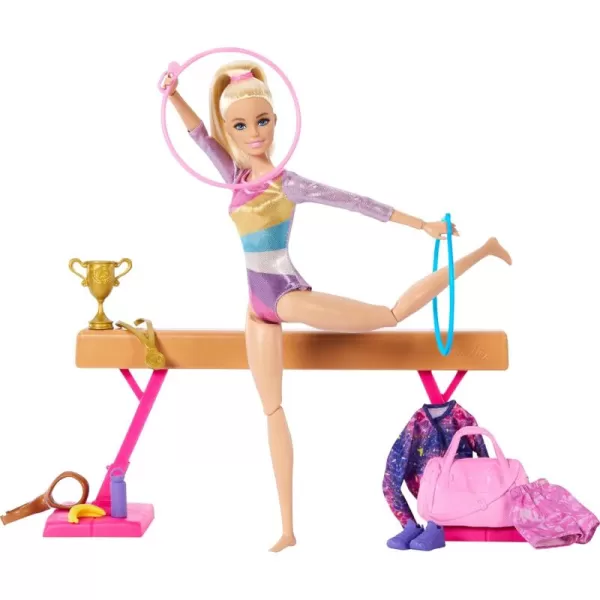 Barbie Careers Playset Gymnastics Set with Brunette Gymnast Fashion Doll CClip for Flipping Action Balance Beam WarmUp Suit ampamp AccessoriesBlonde