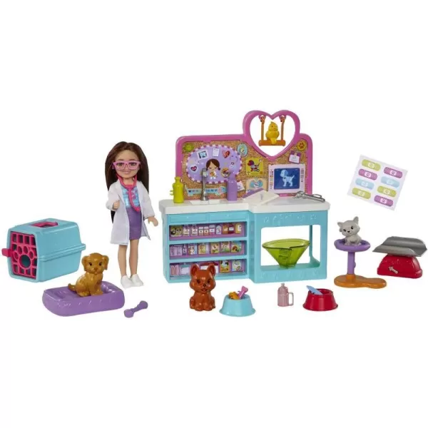 Barbie Chelsea Can Be Doll amp Accessories Pet Vet Playset with Brunette Small Doll 4 Animals amp 18 PiecesBarbie Chelsea Can Be Doll amp Accessories Pet Vet Playset with Brunette Small Doll 4 Animals amp 18 Pieces