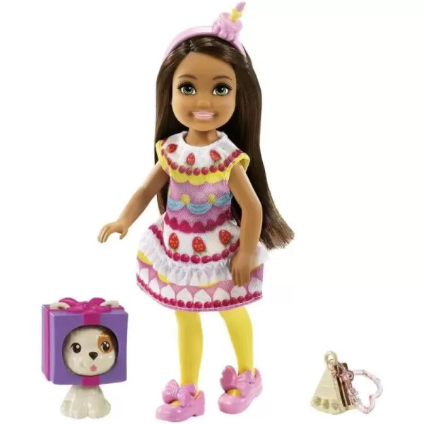 Barbie Chelsea Doll 6Inch Brunette Doll with Sun Headband Rainbow Outfit Pet Kitten Charm Keychain amp AccessoriesCharm Pink