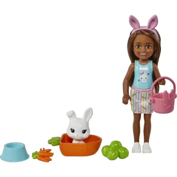 Barbie Chelsea Doll Brunette with Pet Bunny amp Storytelling Accessories Including Pet Bed Bunny Treats amp More Toy for 3 Year Olds amp UpBrunette Multicolor