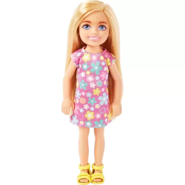 Barbie Chelsea Small Doll in Yellow HeartPrint Dress ampamp Blue Sneakers with Blonde Ponytail ampamp Blue EyesBlonde Flower Dress