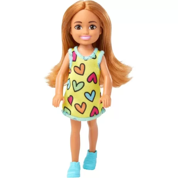 Barbie Chelsea Small Doll in Yellow HeartPrint Dress ampamp Blue Sneakers with Blonde Ponytail ampamp Blue EyesHearts