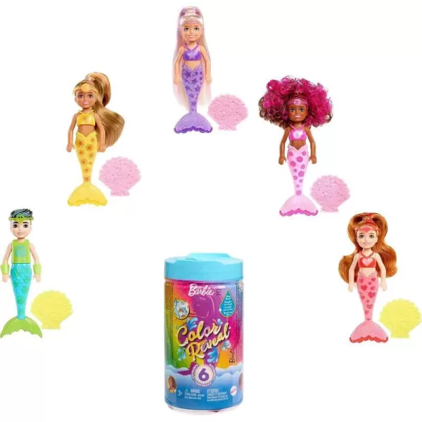 Barbie Color Reveal Rainbow Mermaid Series Chelsea Doll with 6 Surprises Color Change and AccessoriesBarbie Color Reveal Rainbow Mermaid Series Chelsea Doll with 6 Surprises Color Change and Accessories