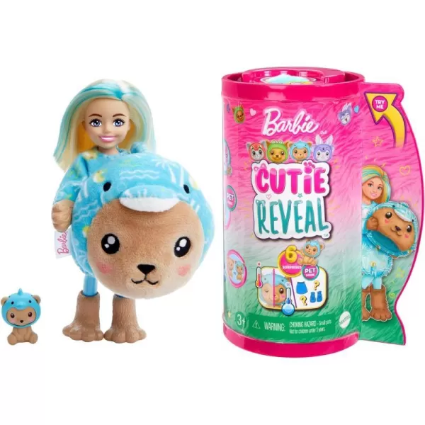 Barbie Cutie Reveal Chelsea Doll amp Accessories Animal Plush Costume amp 6 Surprises Including Color Change Bunny as KoalaTeddyDolphin