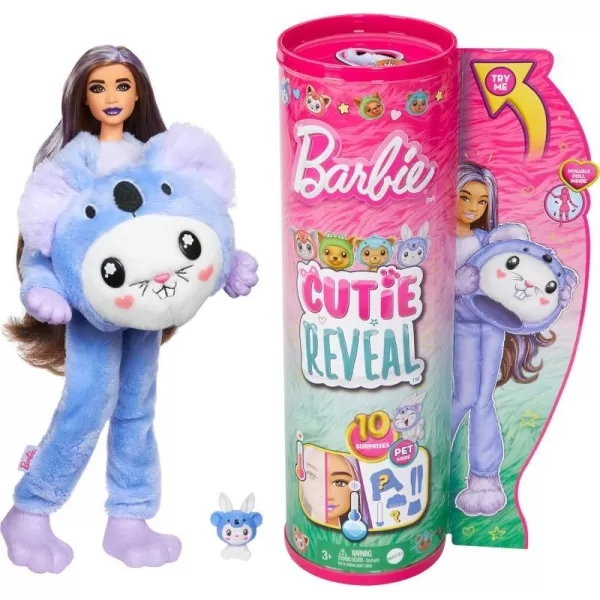 Barbie Cutie Reveal Doll  Accessories with Animal Plush Costume  10 Surprises Including Color Change Puppy as Frog in CostumeThemed SeriesBunnyKoala