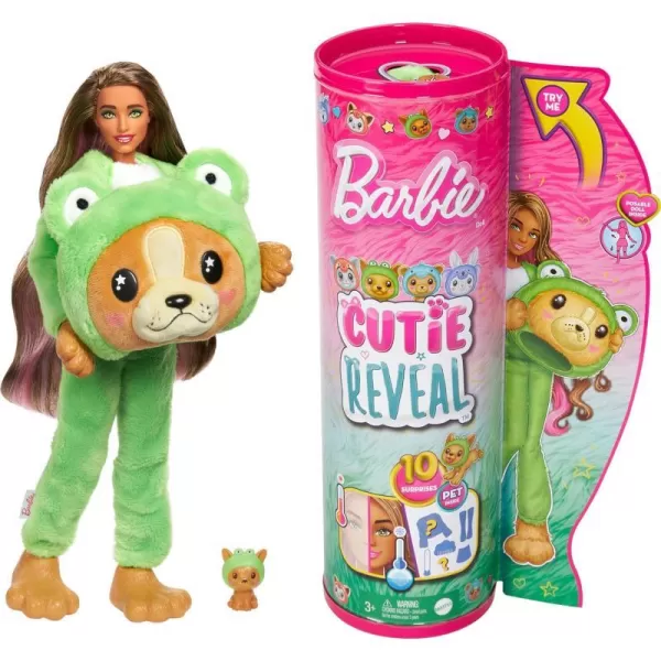 Barbie Cutie Reveal Doll  Accessories with Animal Plush Costume  10 Surprises Including Color Change Puppy as Frog in CostumeThemed SeriesDogFrog