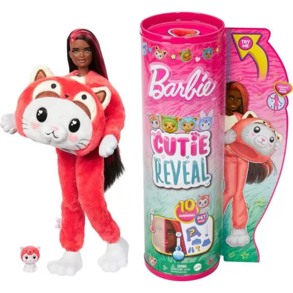 Barbie Cutie Reveal Doll  Accessories with Animal Plush Costume  10 Surprises Including Color Change Puppy as Frog in CostumeThemed SeriesKittyRed Panda