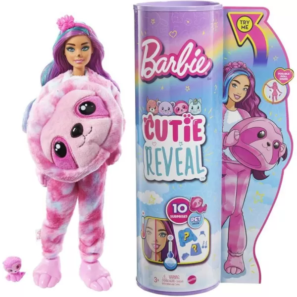 Barbie Cutie Reveal Doll Fantasy Series Teddy Bear Plush Costume 10 Surprises Including Mini Pet amp Color ChangeSloth