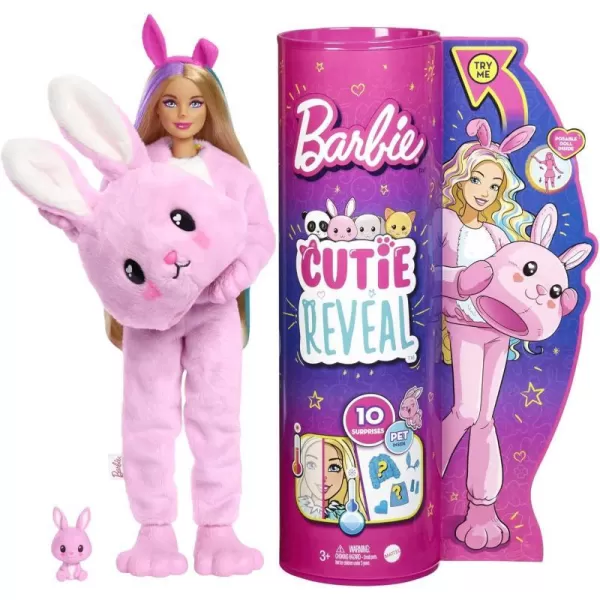 Barbie Cutie Reveal Doll Puppy Plush Costume 10 Surprises Including Mini Pet amp Color ChangeBunny