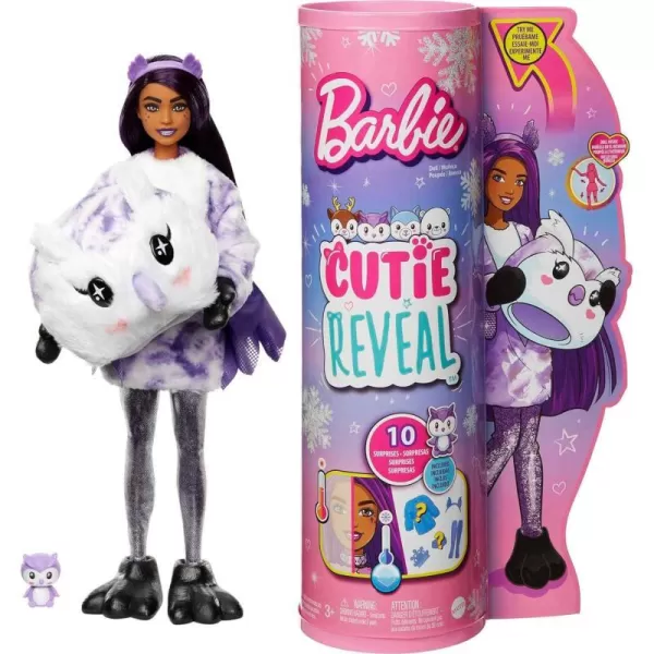 Barbie Cutie Reveal Doll Snowflake Sparkle Series Deer Plush Costume 10 Surprises Including Mini Pet amp Color ChangeOwl