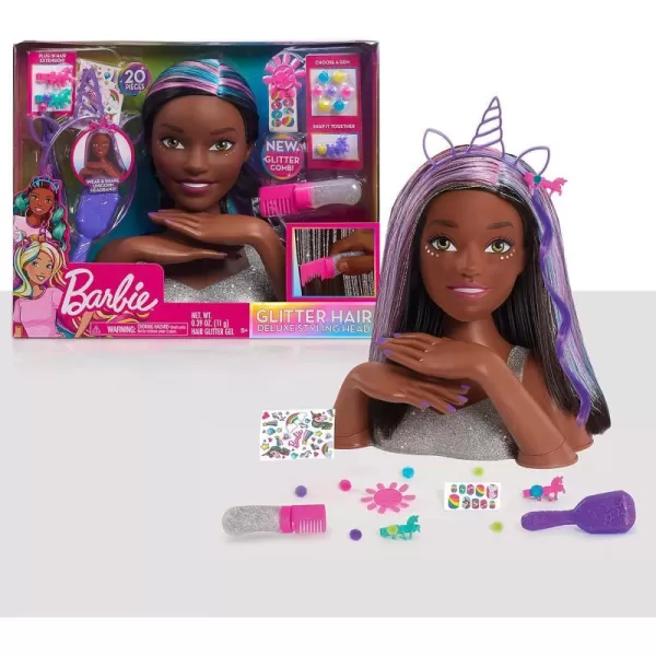 Barbie Deluxe 20Piece Glitter and Go Styling Head Black Hair Kids Toys for Ages 5 Up by Just PlayMulticolor