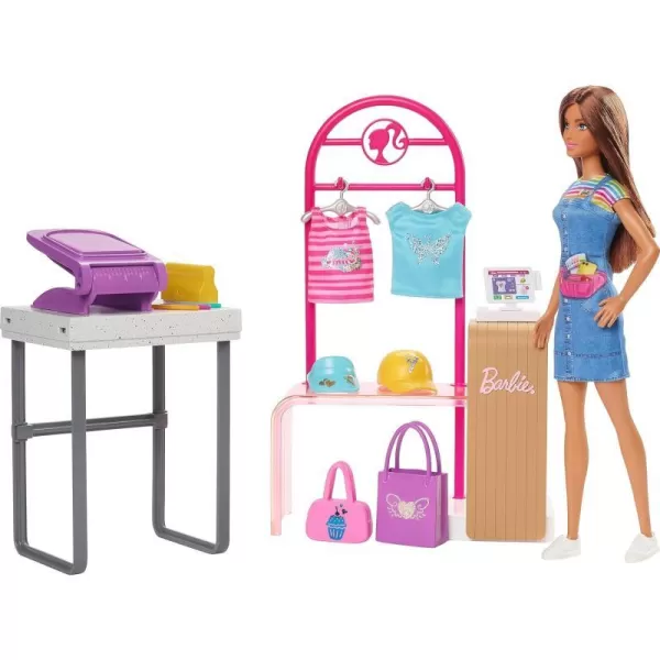 Barbie Doll amp Accessories Make amp Sell Boutique Playset with Display Rack Create Foil Designs MediumBarbie Doll amp Accessories Make amp Sell Boutique Playset with Display Rack Create Foil Designs Medium