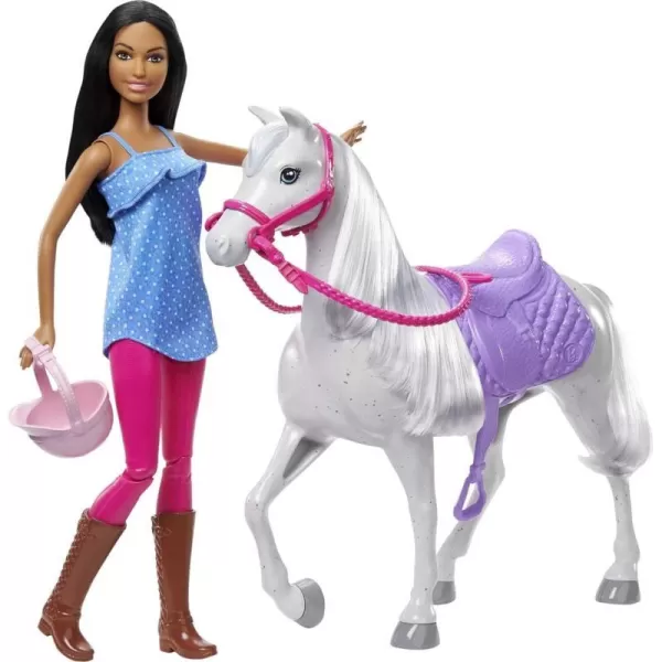 Barbie Doll and Horse Bendable Brunette Doll with Riding Outfit and Boots White Horse with Saddle Bridle and ReinsBarbie Doll and Horse Bendable Brunette Doll with Riding Outfit and Boots White Horse with Saddle Bridle and Reins