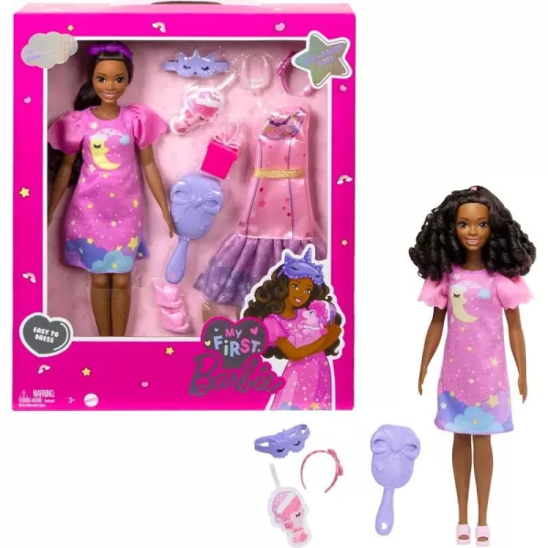 Barbie Doll for Preschoolers My First Barbie Malibu Deluxe Doll Blonde with Accessories Soft Poseable Body Party amp Bedtime Themed FashionsPink Dress