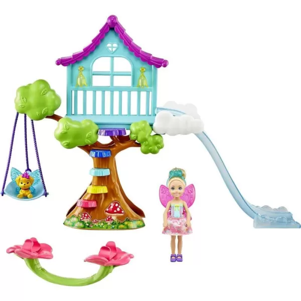 Barbie Dreamtopia Doll and Doll House Chelsea Fairy Treehouse Playset with Accessories and Pet Seesaw Swing and SlideBarbie Dreamtopia Doll and Doll House Chelsea Fairy Treehouse Playset with Accessories and Pet Seesaw Swing and Slide