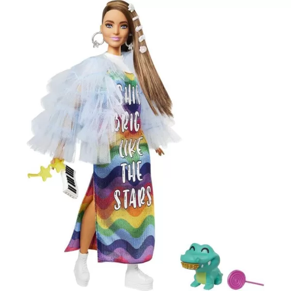 Barbie Extra Doll 9 in Blue Ruffled Jacket with Pet Crocodile Long Brunette Hair with Bling Hair Clips Layered Outfit amp Accessories Multiple Flexible Joints For Kids 3 Years Old amp UpBarbie Extra Doll 9 in Blue Ruffled Jacket with Pet Crocodile Long Brunette Hair with Bling Hair Clips Layered Outfit amp Accessories Multiple Flexible Joints For Kids 3 Years Old amp Up