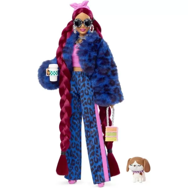 Barbie Extra Doll and Accessories with Burgundy Braids Dressed in Furry Jacket with Pet PuppyBarbie Extra Doll and Accessories with Burgundy Braids Dressed in Furry Jacket with Pet Puppy