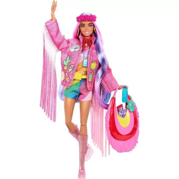 Barbie Extra Fly Doll with DesertThemed Travel Clothes amp Accessories Fringe Jacket amp Oversized BagBarbie Extra Fly Doll with DesertThemed Travel Clothes amp Accessories Fringe Jacket amp Oversized Bag