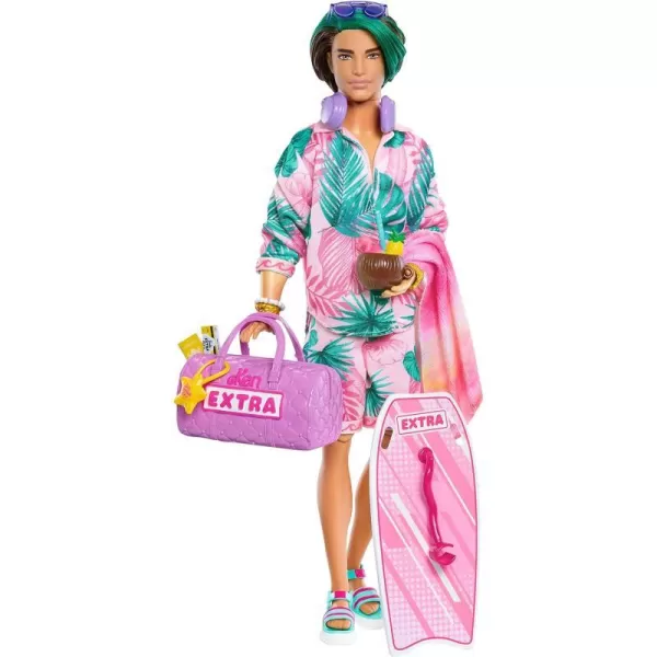 Barbie Extra Fly Ken Doll with BeachThemed Travel Clothes amp Accessories Tropical Outfit with Boogie Board amp Duffel BagKen