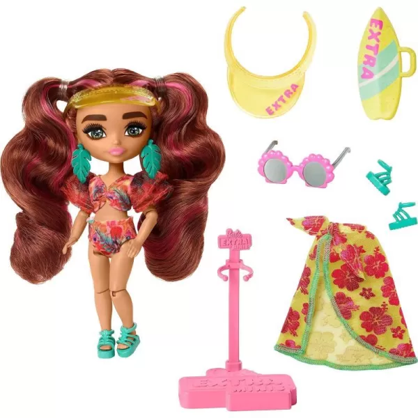 Barbie Extra Fly Minis Travel Doll Beach Look with PinkStreaked Pigtails in Swimsuit Sarong amp AccessoriesBeach