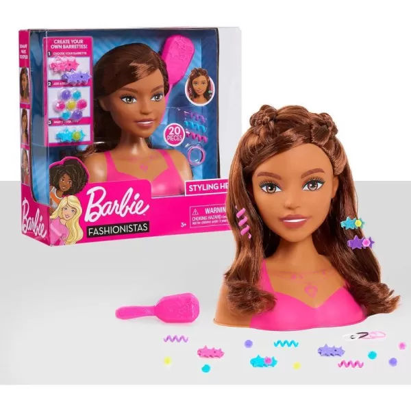 Barbie Fashionistas 8Inch Styling Head Dark Brown 20 Pieces Include Styling Accessories Hair Styling for Kids Kids Toys for Ages 3 Up by Just PlayBrown Hair