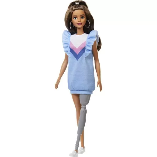 Barbie Fashionistas Doll 121 with Long Brunette Hair and Prosthetic Leg Wearing Sweater Dress and Accessories for 3 to 8 Year OldsBarbie Fashionistas Doll 121 with Long Brunette Hair and Prosthetic Leg Wearing Sweater Dress and Accessories for 3 to 8 Year Olds