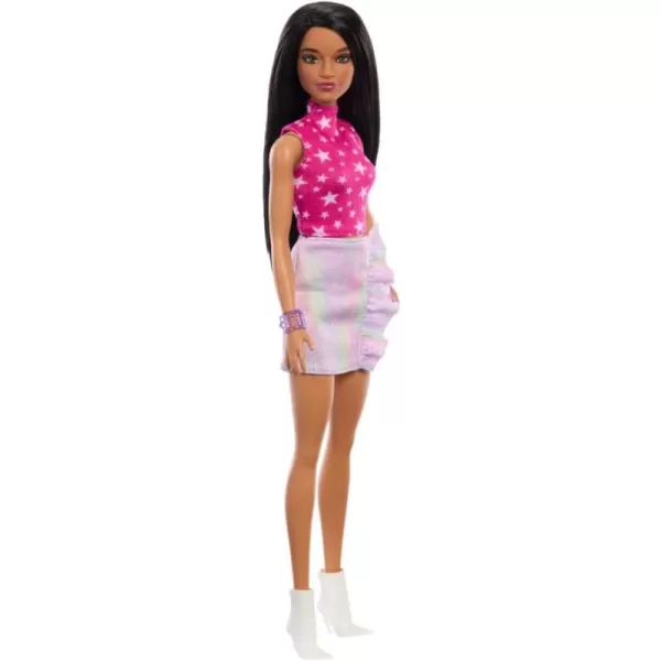 Barbie Fashionistas Doll 217 with Brown Wavy Hair HalfUp HalfDown ampamp Pink Dress 65th Anniversary Collectible Fashion DollPink Starprint