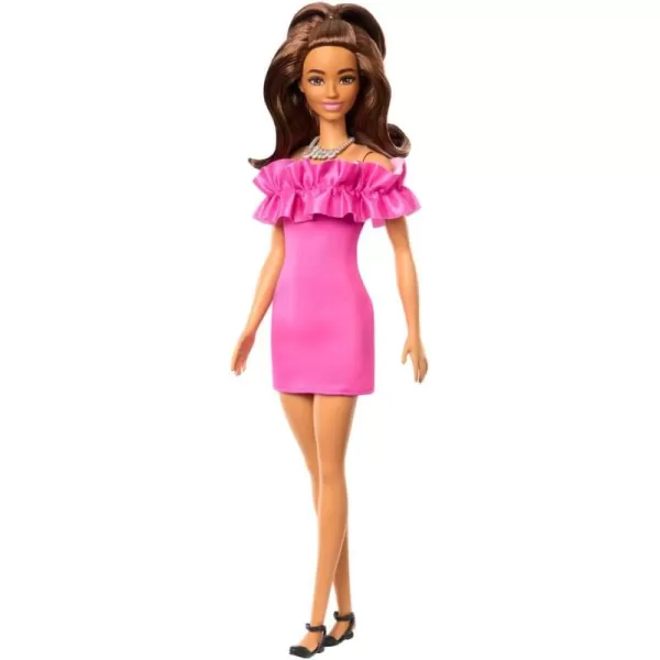 Barbie Fashionistas Doll 217 with Brown Wavy Hair HalfUp HalfDown ampamp Pink Dress 65th Anniversary Collectible Fashion DollRuffle Dress