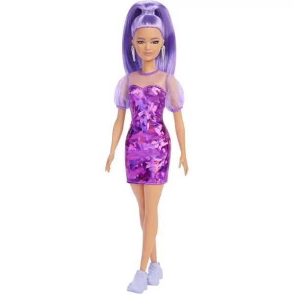 Barbie Fashionistas Doll Petite Long Purple Hair amp Purple Metallic Dress Sheer Bodice amp Sleeves Purple Sneakers Toy for Kids 3 to 8 Years OldBarbie Fashionistas Doll Petite Long Purple Hair amp Purple Metallic Dress Sheer Bodice amp Sleeves Purple Sneakers Toy for Kids 3 to 8 Years Old